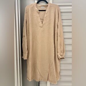 white birch Tan Long Sleeve V-Neck Tunic Dress